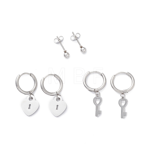 3 Pairs 3 Style 304 Stainless Steel Ball Stud Earrings EJEW-B020-04P-1