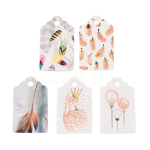 100Pcs Paper Feather Printed Gift Tags CDIS-H007-10-1