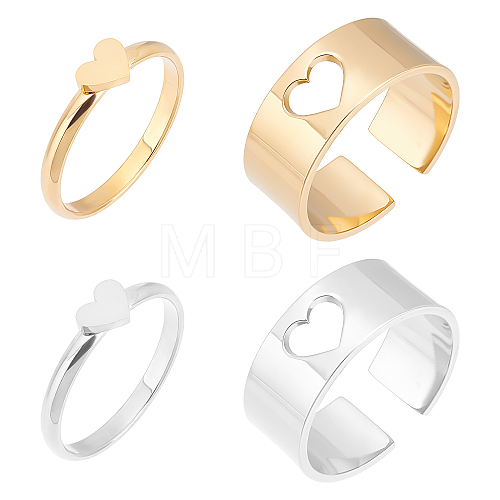 Unicraftale 4Pcs 4 Style Heart Matching Couple Rings RJEW-UN0001-17-1