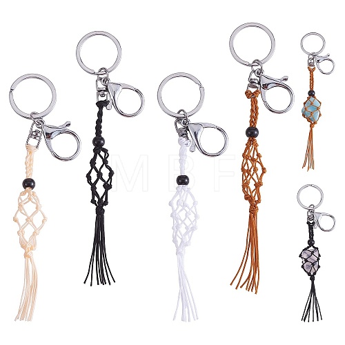 4Pcs  4 Colors Macrame Fringe Braided Keychain AJEW-SW00014-01-1