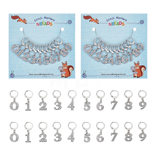 Zinc Alloy & Glass Number Pendant Locking Stitch Markers HJEW-PH01872-1