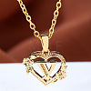 Brass Rose Flower Heart with Letter Pendant Cable Chain Necklaces FS-WG42461-22-1
