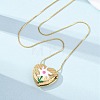 304 Stainless Steel Enamel Heart with Flower Pendant Necklaces for Women NJEW-D347-01G-02-2