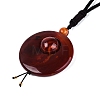 Adjustable Natural Agate Flat Round Pendant Necklaces NJEW-Q350-01B-3