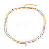 Colorful Glass Seed Beaded Initial Pendant Double Layer Necklaces QS3881-8-1