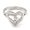 Heart with Letter Rack Plating Brass Micro Pave Clear Cubic Zirconia Adjustable Rings for Women RJEW-I105-01P-F-2