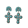 Synthetic Turquoise Cross Dangle Stud Earrings PW-WG58438-01-4