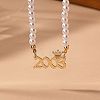 Alloy Crown Birth Year Pendant Imitation Pearl Round White Beaded Necklaces for Women FS-WG173C9-42-1