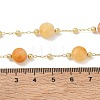 Natural Yellow Aventurine Faceted Flat Round Beaded Chain Necklaces with Matte Brass Beads GG-CBA37F5-01G-08-5