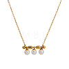 Three Round Glass Pearl Horizontal Bar Pendant 304 Stainless Steel Cable Chain Necklaces for Women WG28E74-01-1