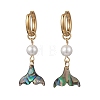 Paua Shell & 202 Stainless Steel Huggie Hoop Earrings EJEW-JE06964-01-2