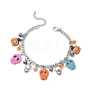 Halloween Skull Dyed Synthetic Turquoise Charm Bracelets BJEW-TA00505-1
