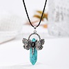 Bohemian Synthetic Turquoise Pointed Stainless Steel Dragonfly Pendant Black PU Leather Necklaces LW6425-4-1