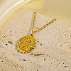 304 Stainless Steel Embossed Flower Oval Pendant Necklaces for Women WGAFB1B-01-2