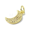 Moon Theme Brass Micro Pave Clear Cubic Zirconia Charms KK-H475-57G-04-2