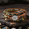 Adjustable Alloy Flower Natural Indian Agate Round Beaded Wrap Bracelets for Women WGB06FC-01-2