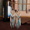 Bohemian Style Alloy Glass Seed Beaded Feather with Rhombus Chandelier Earrings FS-WG1E384-02-2