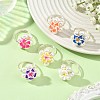 Silver Tone Copper Wire Wrapped Polymer Clay 3D Flower Plumeria & Shell Pearl Beaded Finger Rings RJEW-JR01098-1