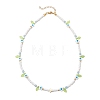 Faceted Round Dyed Natural White Jade & Flower Handmade Millefiori Glass & Glass Seed Beaded Necklaces for Women NJEW-MZ00150-03-3