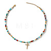 304 Stainless Steel Cross Pendant Paux Pearl & Glass & Mixed Stone Beaded Necklaces for Women WU1738-1-1