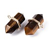 Natural Tiger Eye Double Terminal Pointed Pendants G-N345-09I-2