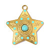 304 Stainless Steel Pave Synthetic Turquoise Pendants STAS-OY018-36G-3