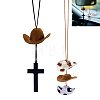 2Pcs 2 Styles Cloth & EVA Cowboy Hat with Cross Birch Wooden Pendant Decorations HJEW-ME00120-1