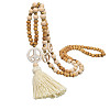 Wood & Synthetic Turquoise Beaded Peace Sign Mala Necklaces with Tassel for Women FS-WGC7FA0-01-5