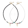 2Pcs 2 Colors 304 Stainless Steel Cross Pendant Natural Ruby & Golden Sheen Obsidian & Rose Quartz & Malachite & Yellow Opal Round & Electroplated Glass Rondelle Beaded Necklaces for Women NJEW-JN05611-2