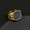 304 Stainless Steel with Natural Lapis Lazuli Finger Rings FS-WG06E27-14-1