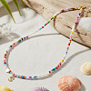 Colorful Beaded Heart Letter Necklace with Pearl Elements Stainless Steel Pendant Jewelry TR2146-19-4