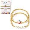 2Pcs 2 Styles Back-to-School Theme Brass Round Beads Stretch Bracelets EL1686-1-1