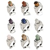 Hexagonal Prism Natural & Synthetic Gemstone & Glass Open Cuff Rings RJEW-B106-01P-1