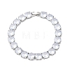 Brass Pave Clear Cubic Zirconia Flat Round Link Chain Bracelets for Women BJEW-A034-02P-4