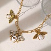 Alloy Crystal Rhinestone Bees Pendant Bib Pendant Necklaces with Imitation Pearl FS-WGD3FB1-01-2
