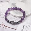 Natural Mixed Stone & Non-magnetic Synthetic Hematite Round Beads Energy Power Stretch Bracelet for Girl Women BJEW-JB07043-4