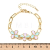 304 Stainless Steel Enamel Flower Link Bracelets for Women BJEW-Z160-02G-01-3