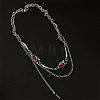 304 Stainless Steel & Alloy Rhinestone Pendant Double Layer Necklaces for Men WG6C11B-01-1