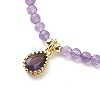 Cubic Zirconia Teardrop Pendant Necklace with Natural Amethyst Beaded Chains NJEW-JN04121-02-4
