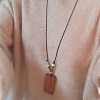 Wood Rectangle Pendant Black Waxed Cord Necklaces for Women WG2AEC3-01-2