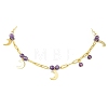 304 Stainless Steel Paperclip Chain Moon Pendant Necklaces with Natural Amethyst Beads for Women NJEW-JN06251-01-3