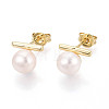 Brass & Natural Pearl Stud Earrings PEAR-N020-WX09-1