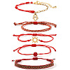 5Pcs 5 Styles Braided Nylon Thread Bracelet & 304 Stainless Steel Link & Charm Bracelets & Glass & Seed Bead Braided Bead Bracelet Set for Women KZ3324-5-4