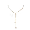 Ocean White Round Shell Pearl Beaded Slider Necklaces NJEW-JN06076-4
