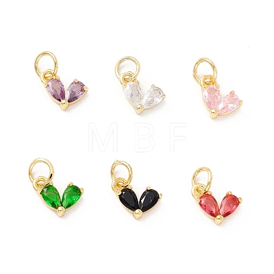 Rack Plating Brass Cubic Zirconia Charms KK-I684-04G-RS-1