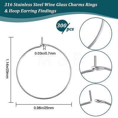 300Pcs 316 Surgical Stainless Steel Wine Glass Charms Rings STAS-BBC0003-19-1