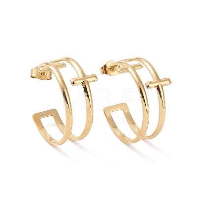Ion Plating(IP) 304 Stainless Steel Double Cross Stud Earrings EJEW-G326-05G-1
