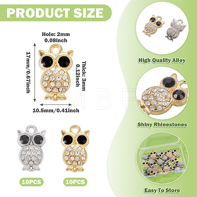 20Pcs 2 Colors Alloy Rhinestone Charms RB-TA0001-38-1