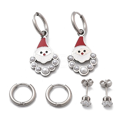 3 Pairs 3 Styles Christmas 304 Stainless Steel Hoop & Stud Earring Sets for Women EJEW-K279-15P-1