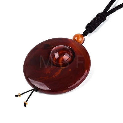 Adjustable Natural Agate Flat Round Pendant Necklaces NJEW-Q350-01B-1